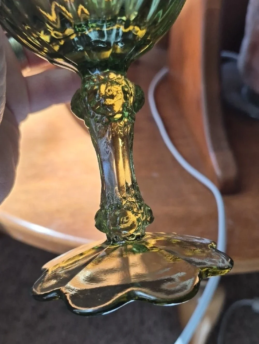 Fenton Green Cabbage Rose Goblet - Decorative Wine Glass